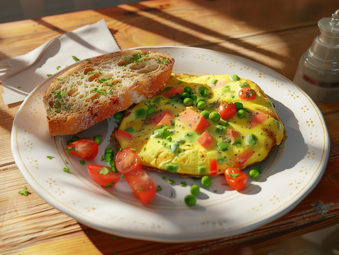 Омлет със зеленчуци и пълнозърнест хляб
