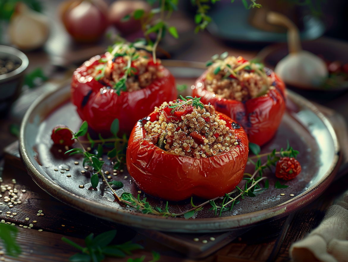 Пълнени чушки с киноа, зеленчуци и билки