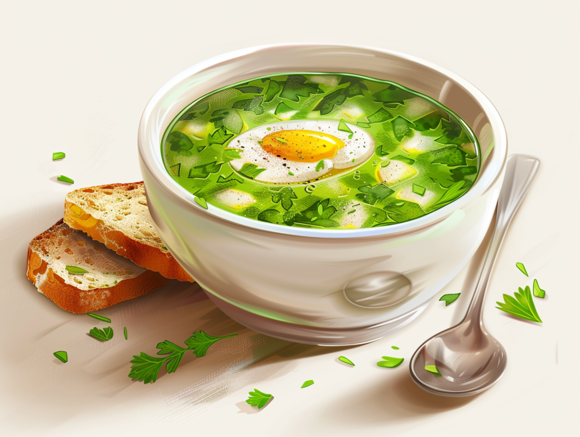 Зелена чорба с пресни билки и яйца